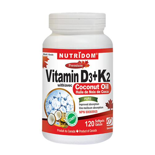 Nutridom Vitamin D3+K2 with COCONUT Oil 120 Softgels