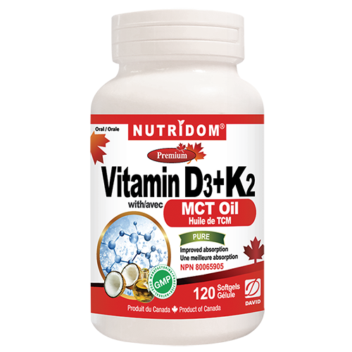 Nutridom Vitamin D3+K2 with MCT Oil 120 Softgels
